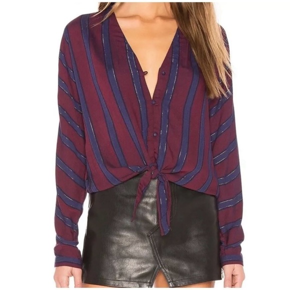 RAILS Sloane Striped Metallic Tie-Front Top in Janeiro Stripe - Picture 1 of 2